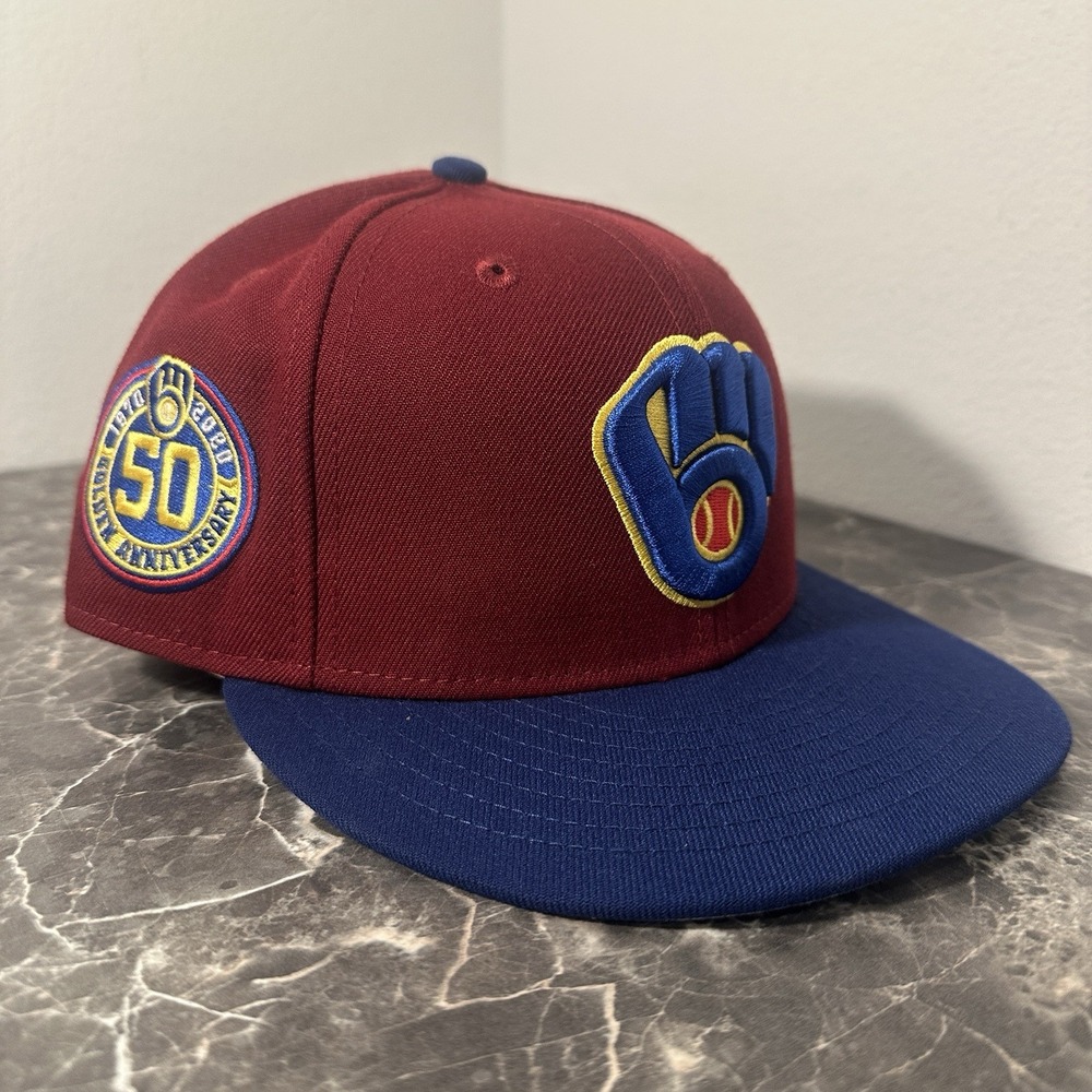 New Era Milwaukee Brewers Sangria 50th Anniversary Hat Club 59Fifty Fitted 7 1/8